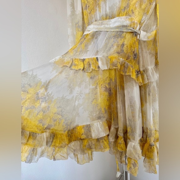 Zimmermann Botanica Long Sleeve Yellow Silk
Frill Wrap Mini Dress - Picture 8 of 11